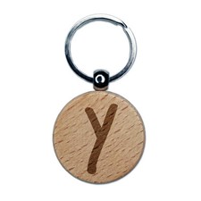 Letter Y Uppercase Felt Marker Font Engraved Wood Round Keychain Tag Charm