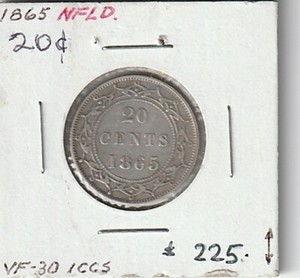 1865 Newfoundland 20 Cents Silver Coin Mintage of 100,000