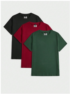 Set of 3 Manfinity NiteLyfe Men's Short Sleeve T-Shirt Shirt Black Red Green