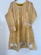 Yellow Pakistani Indian Shalwar Kameez. Net Dupatta. 3 Pc Cotton. 40' Medium