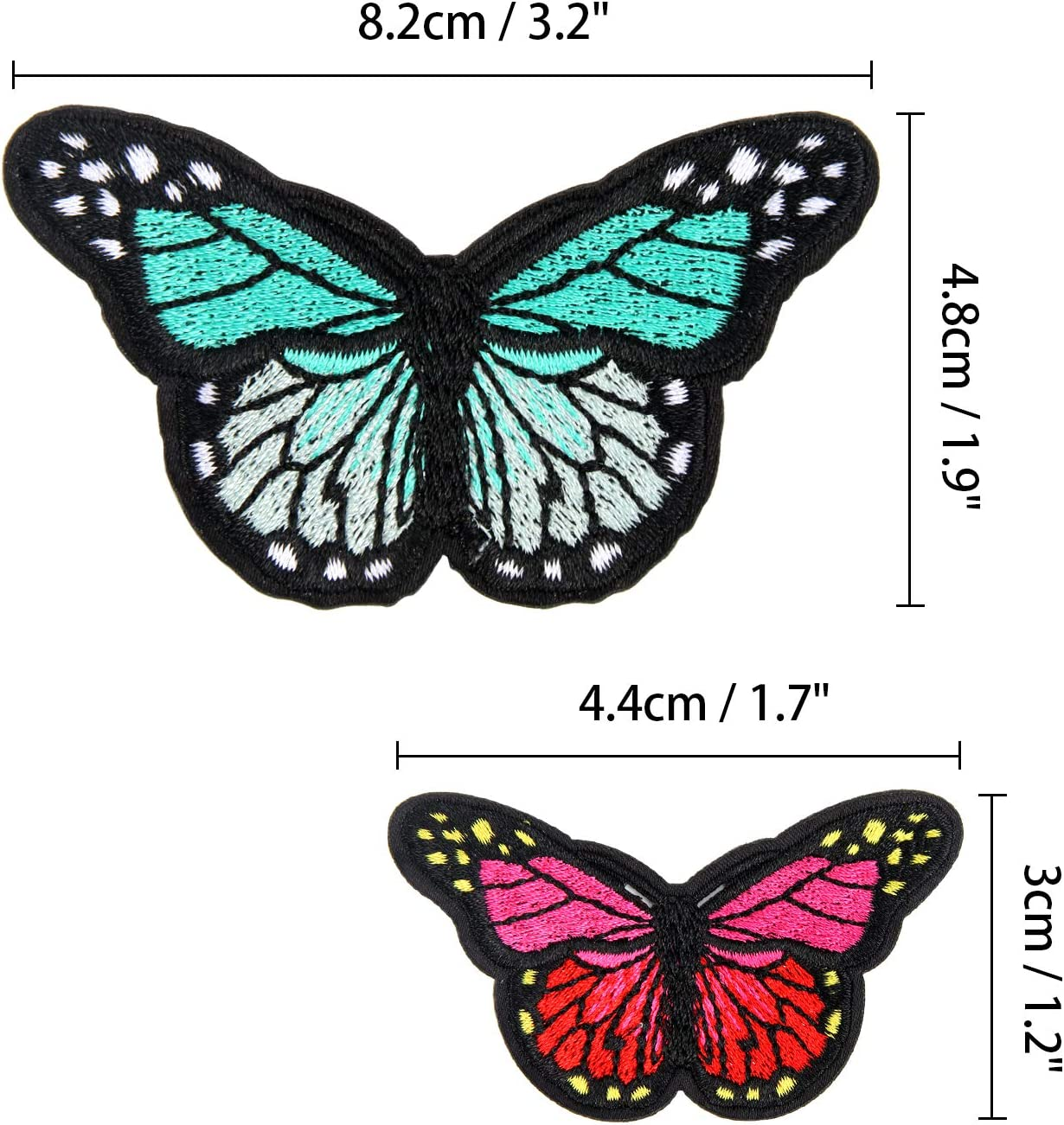 20Pcs Butterfly Iron on Patches, 2 Size Embroidered Sew Applique Repair