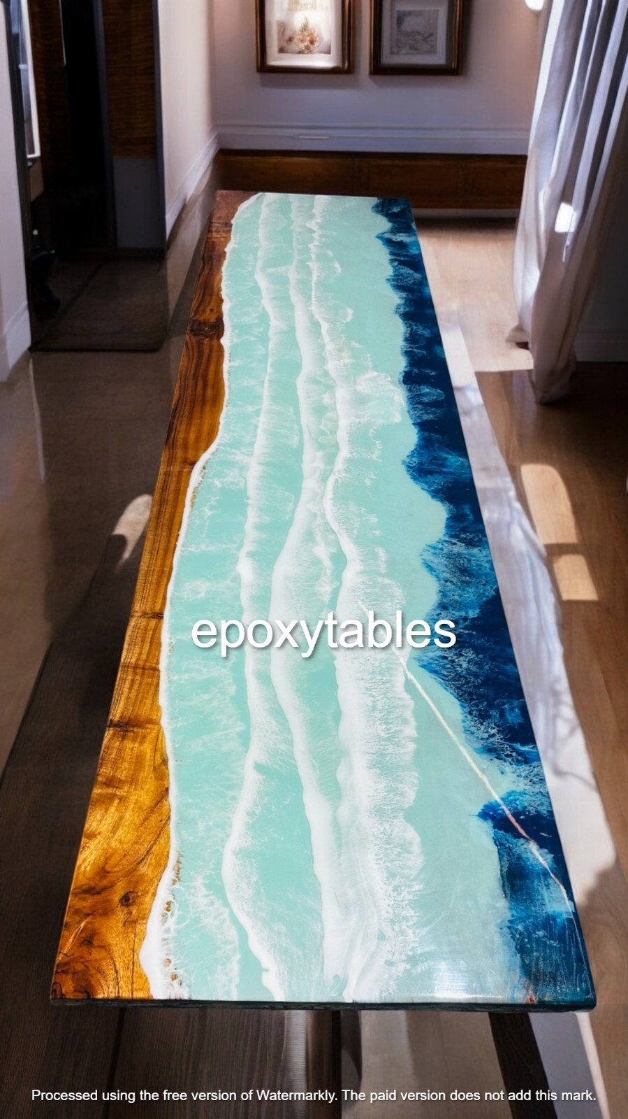 72x15 Ocean Wave Epoxy Resin Dining Table Countertop Luxury Hallway Decor Modern Home Design