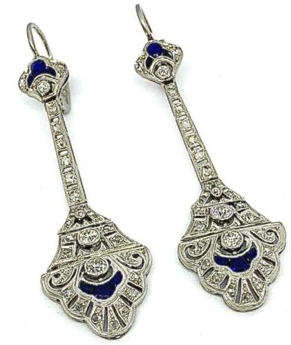 Antique Diamonds and Sapphires Platinum Earring