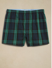 MENS SIZE XL 40-42 BANANA REPUBLIC NAVY GREEN PLAID COTTON BOXERS NWT