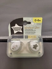 Tommee Tippee Glow in Dark Pacifier 0-6 Month Woodland Stars Orthodontic 2-Pack