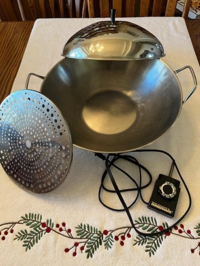 Vintage Farberware Model 303 Stainless Steel Electric Wok 14" w/Lid & Steamer!