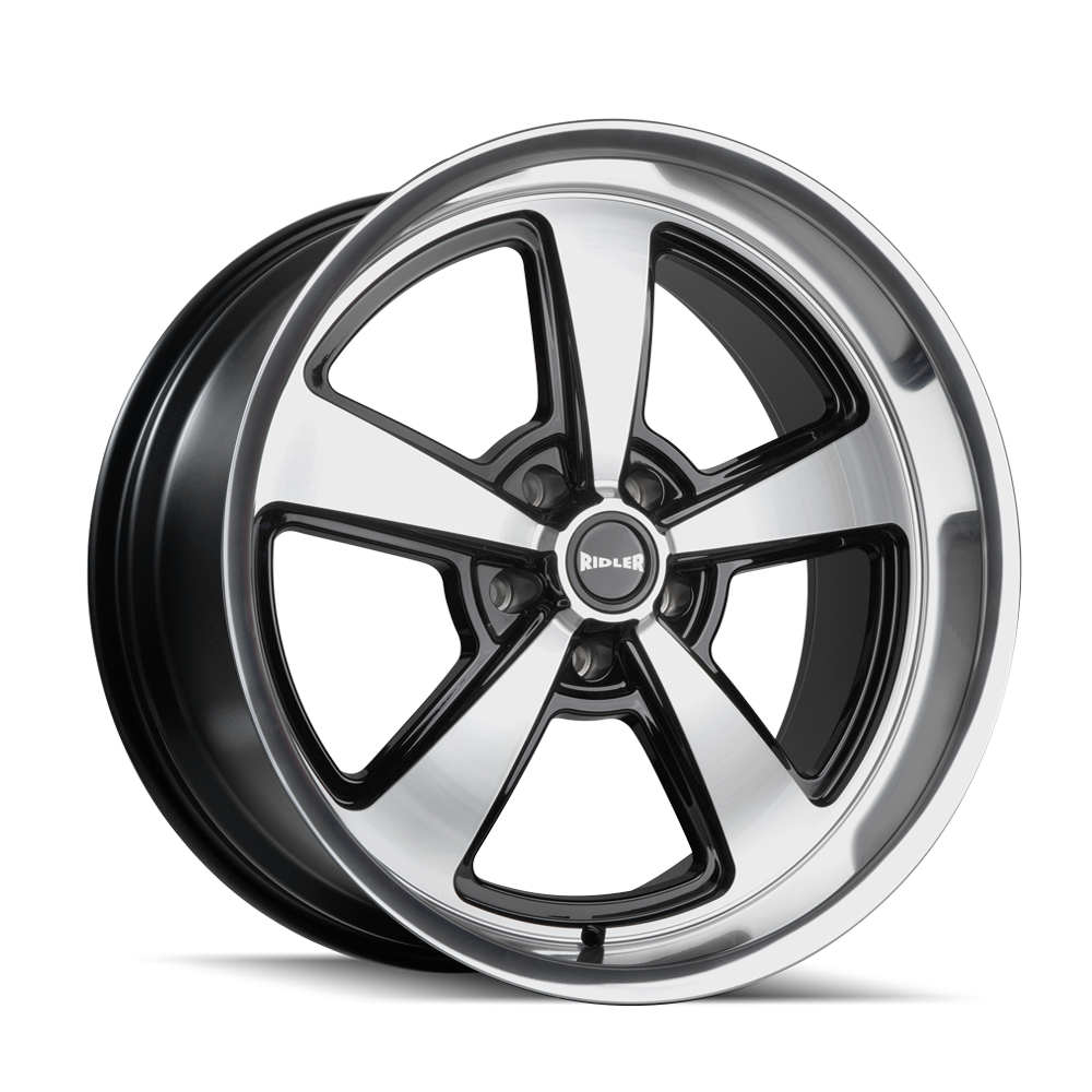 Set-4) Ridler 652 17x7 + 17x8 5x4.75 0mm Black Machined Wheels