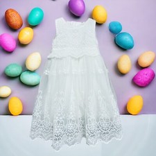 NWOT Baby Long Christening Easter Gown White Baptism Lace Dress 6 Months White