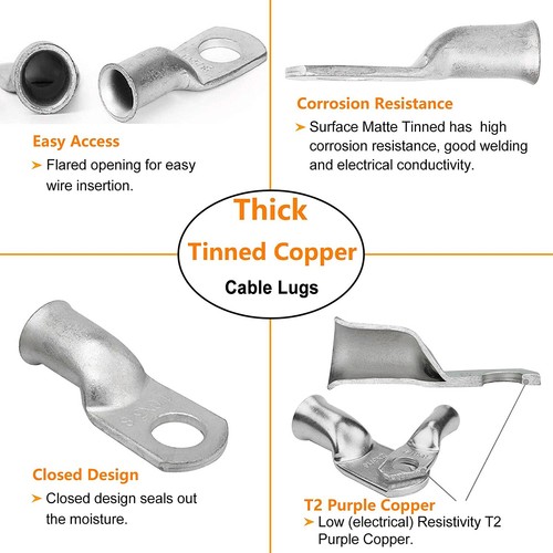 Heavy Duty Battery Cable Lugs Cable Ends Connectors Copper Eyelets Ring Terminal - Picture 4 of 9