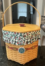 Longaberger Snowflake Hostess Basket Set Lid Protector Liner Tie On