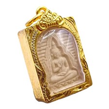 Amuleto tailandés Wealth Luck Phra Somdej Paknam carcasa chapada en oro