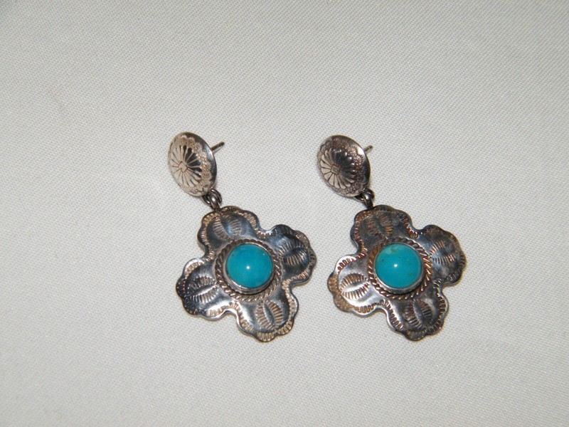 Vintage Sterling Silver ZUNI ~CHARLENE DISHTA~ TURQUOISE EARRINGS Pierced~925