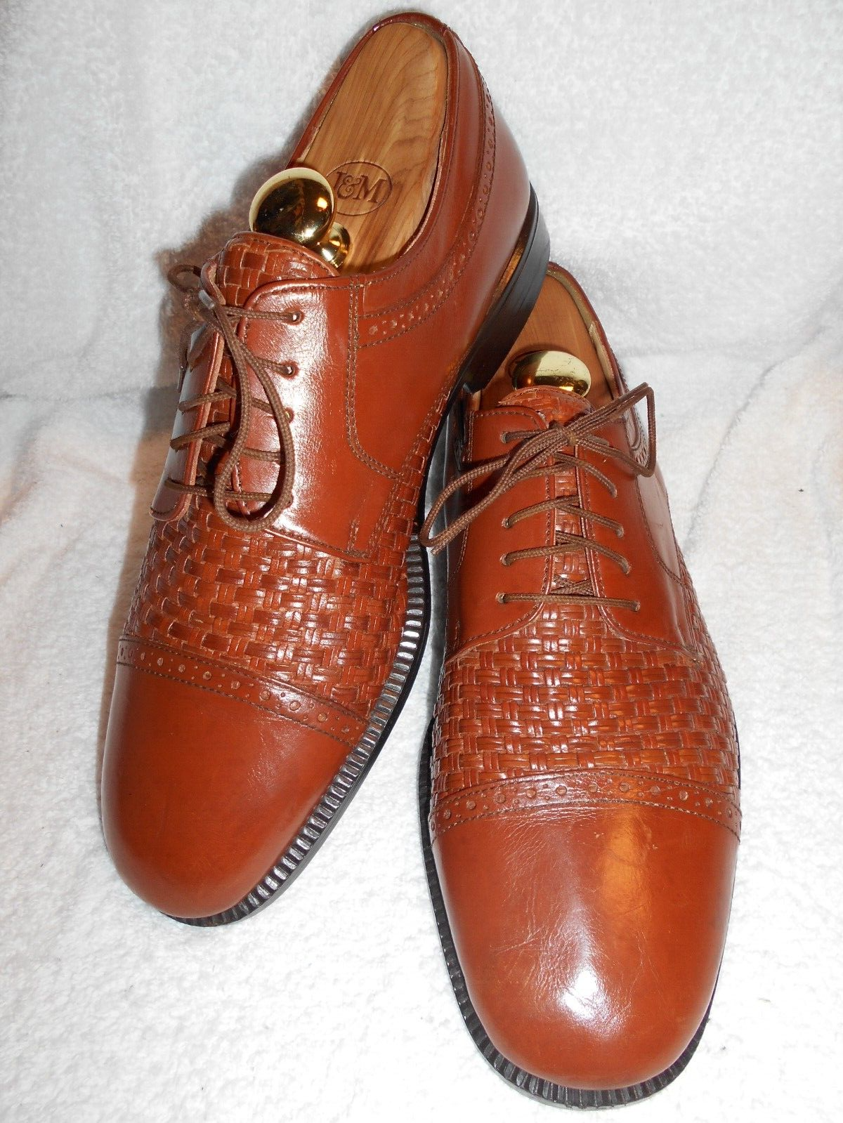 SAOLA Oxford Stanley Blacker uomo marrone punta berretto tessuto brogue fatto a mano in Italia 9M come nuovo