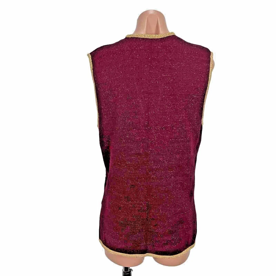 De Colección Jacyln Smith Suéter Chaleco Tejido Dorado Abotonado Elegante Brillo Perlas Vacaciones Foto 2 de 4