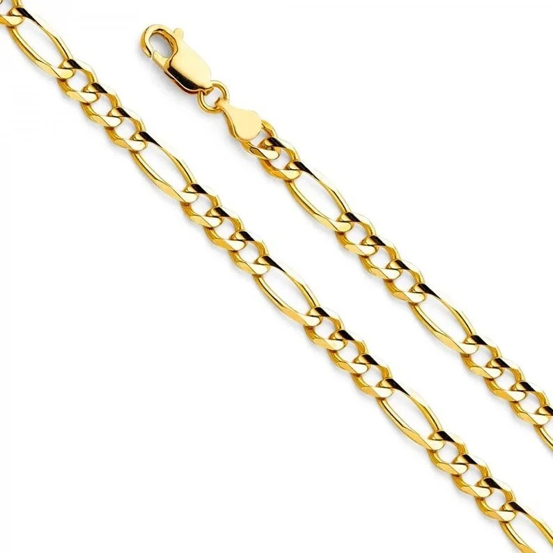 14K Solid Yellow Gold Figaro Chain Necklace 4.7 MM Link width 20