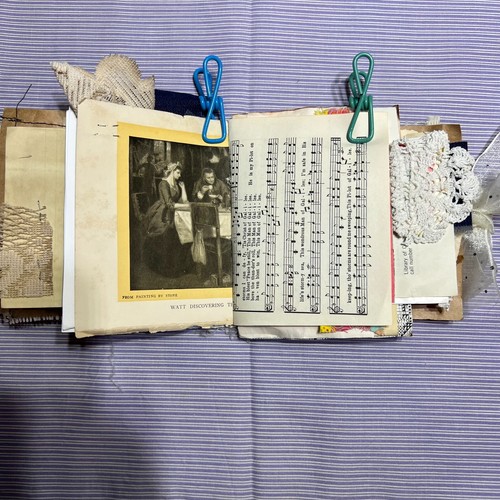 Lace-Covered Fabric Junk Journal • Neutral Handmade Journal with Beads & Ribbon - Picture 10 of 13