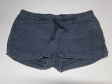 Free People Linen Shorts Drawstring/Button Fly Navy Blue Pockets Stitch Detail 0