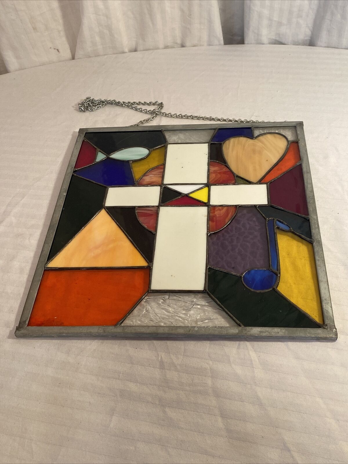LEADED STAINED GLASS WINDOW Hanger 在庫処分 お気に入り Design Simple Cross Abstract