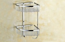 Polished Chrome Brass Corner Shower Caddy 2 Tier Bath Storage Shelf Rack Basket