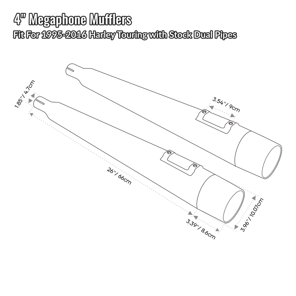 4" Slip on Megaphone Mufflers Exhaust Pipe Fit For Harley Road King Glide 95-16 - Image 4 of 4