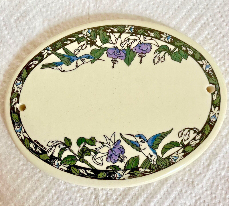 NEW SANTA BARBARA CERAMIC DESIGN  OVAL BLANK TILE HUMMINGBIRDS/ FLOWERS 5 1/4 IN