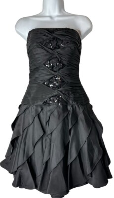 VTG Y2K Cache Strapless Ruffles Tulle Sequin Party Prom Cocktail Mini Dress XS