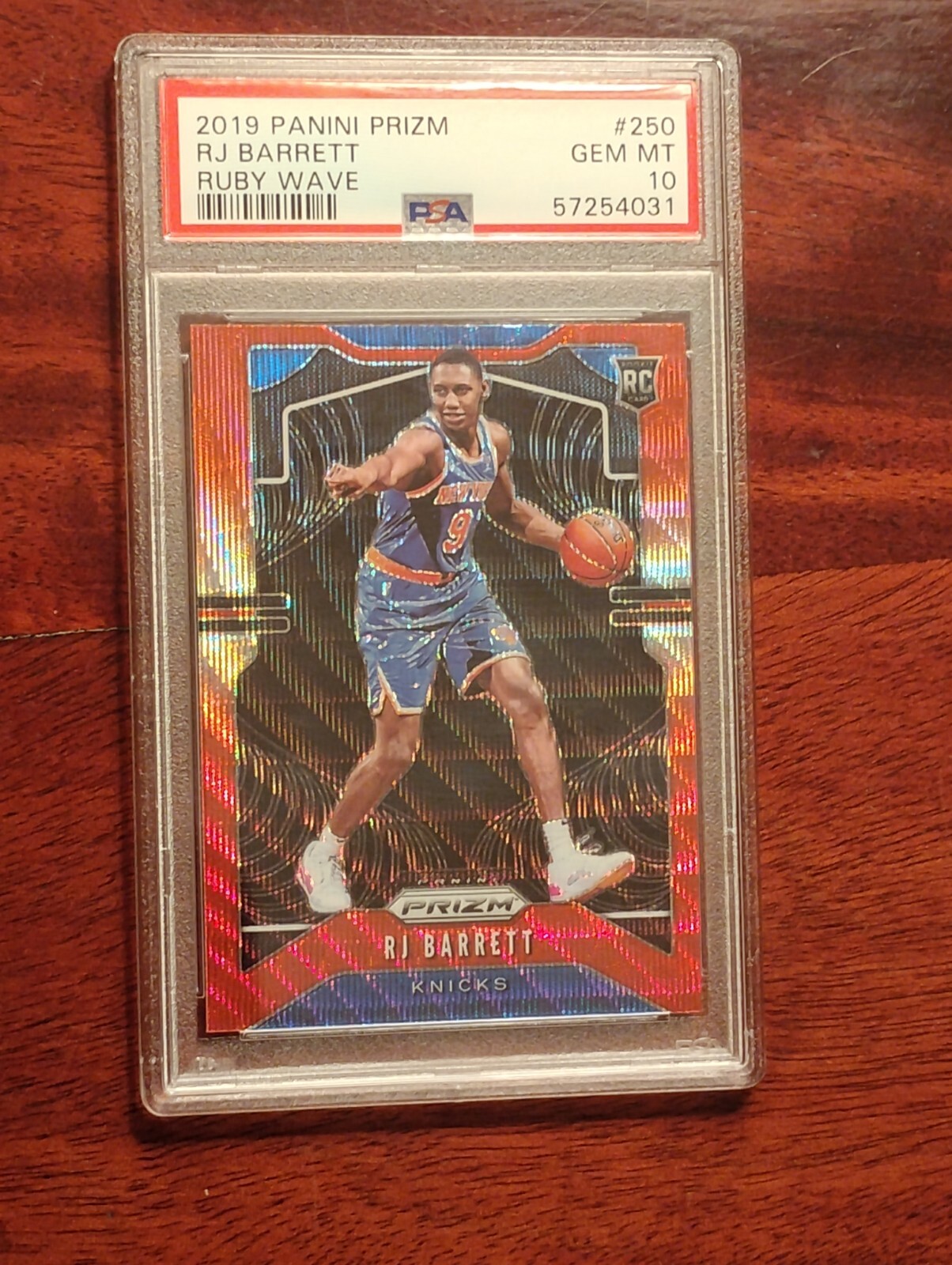 2019 PANINI PRIZM BASKETBALL RJ BARRETT RUBY WAVE ROOKIE CARD #250 PSA 10