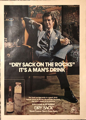 1974 Williams Humbert Dry Sack Sherry PRINT AD On-The-Rocks Man s Drink VTG 70s