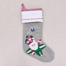 Pottery Barn Kids Santa  Airplane Quilted Christmas Stocking,Gray,No Monogram