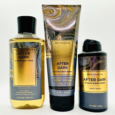 3-PCS BATH & BODY WORKS AFTER DARK MEN S COLLECTION BODY CREAM+SPRAY+SHOWER GEL