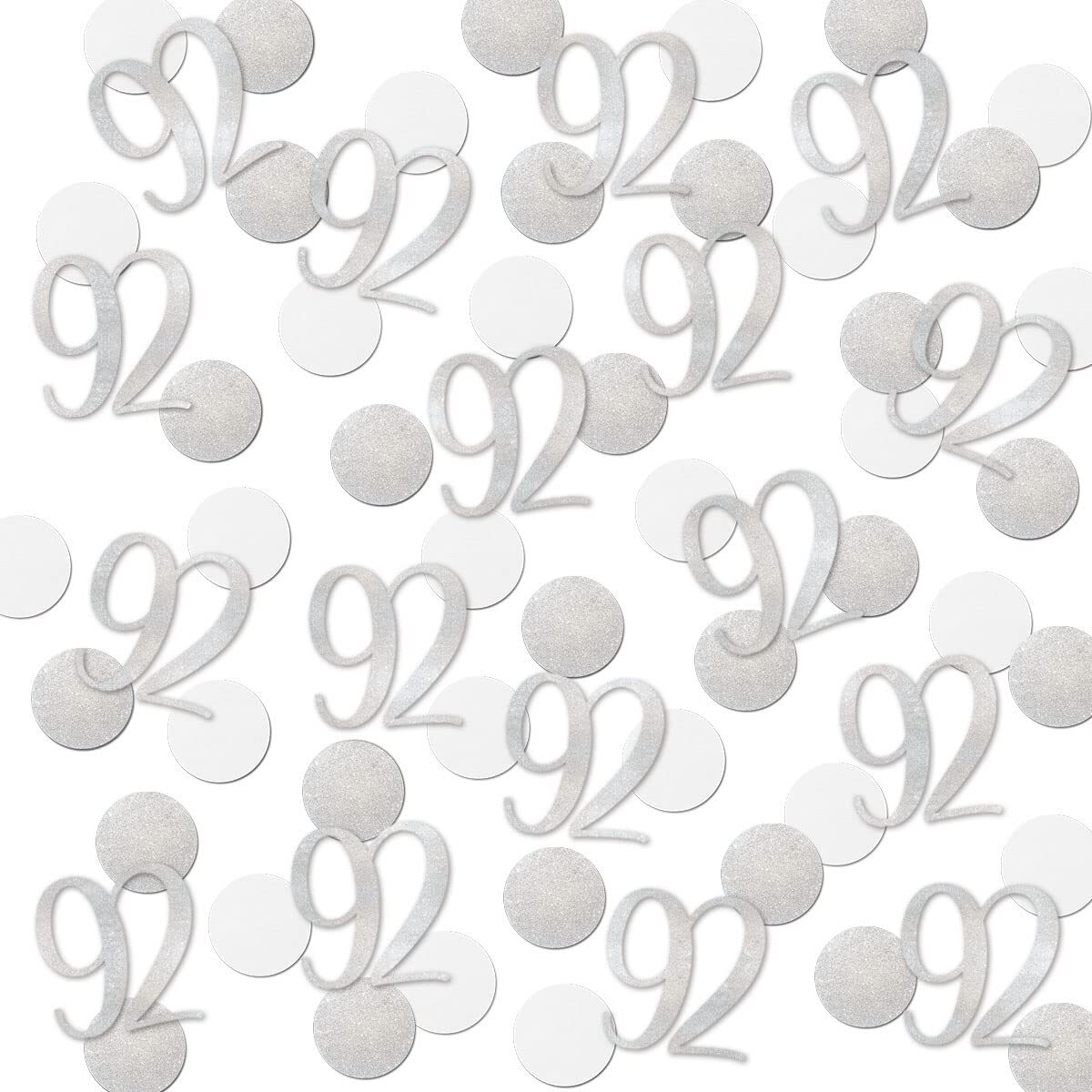 200pcs Silver Glitter 92 Confetti for 92nd Birthday or Anniversary Party Decorations
