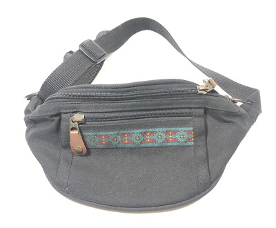 Vintage 90's Cypress Woods Black Fanny Pack Tribal Aztec Western Boho Travel