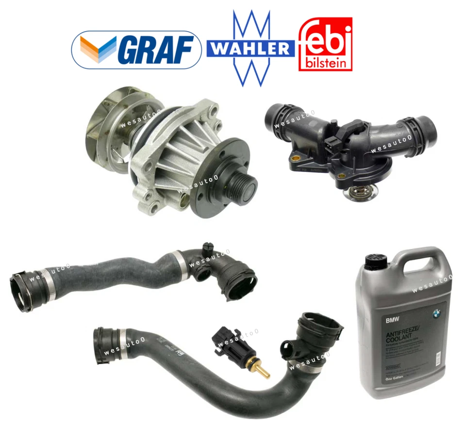Water Pump & Thermostat + Upper Lower Hose Sensor Coolant Kit OES For BMW E46 3 - Image 2 of 2