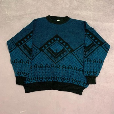Vintage Strickpullover Abstrakt Gemustert Opa Strickpullover Herren L