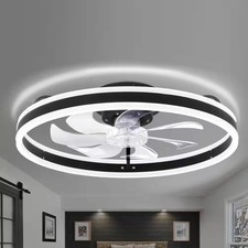 20 In. LED Indoor Black Bladeless Low Profile Ceiling Fan Flush Mount Smart App