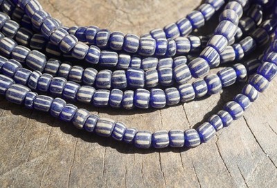 Artisan Made Java Glass Beads: Dark Blue with White Stripes (5-6mm), 2896A378