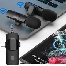 Mini Wireless Lavalier Microphone USB C Noise Cancellation Lapel Mic