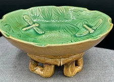 1950s Vintage Portuguese Majolica Dragonfly Pedestal Bowl – Relief dragonfly