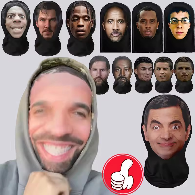 Realistic 3D Face for Men Women Cosplay Mask Full Face Hip Hop Balaclava Hood Ha