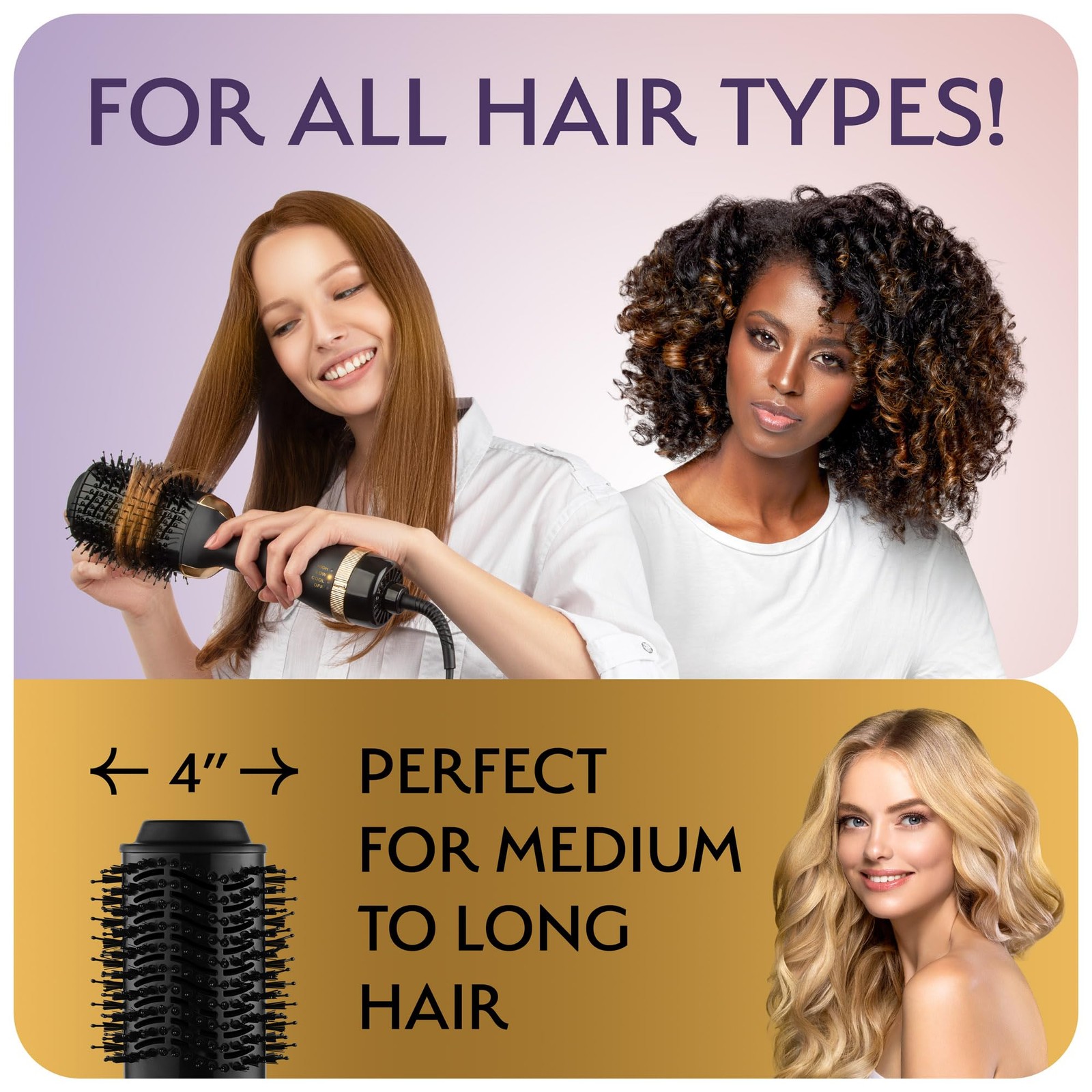 Professional Blowout Hair Dryer Brush, Black Gold Dryer and Volumizer, Hot Ai...
