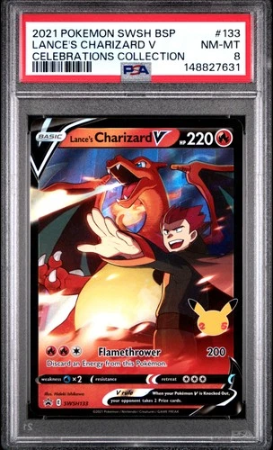2021 POKEMON SWSH BLACK STAR PROMO CELEBRATIONS COLL LANCE'S CHARIZARD V PSA 8