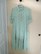 a. n. a. Mint Green Ditsy Floral Tiered Flowy Dress L Pockets Modest Relaxed