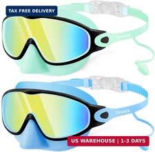 Vvinca Kids Swim Goggles with Nose Cover  Attached Earplugs, Anti-Fog Wide View