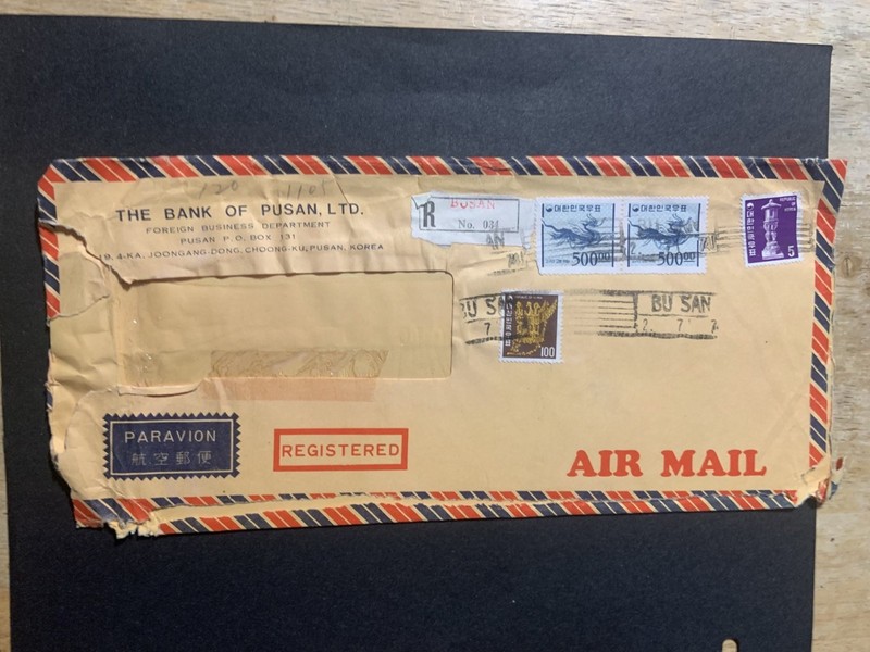 South Korea 1974 airmail Registered Cover to the USA 1115 rate 500w x 2