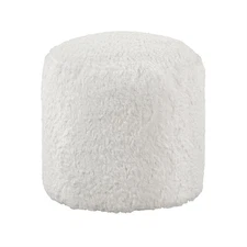 Lexicon Nice Fur Fabric Pouf in Off White