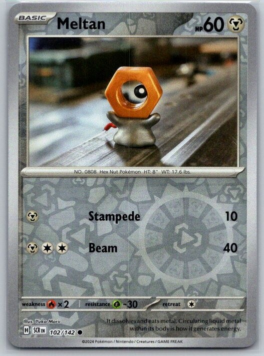 Meltan 102/142 Common Stellar Crown Pokemon Reverse Holo Near Mint
