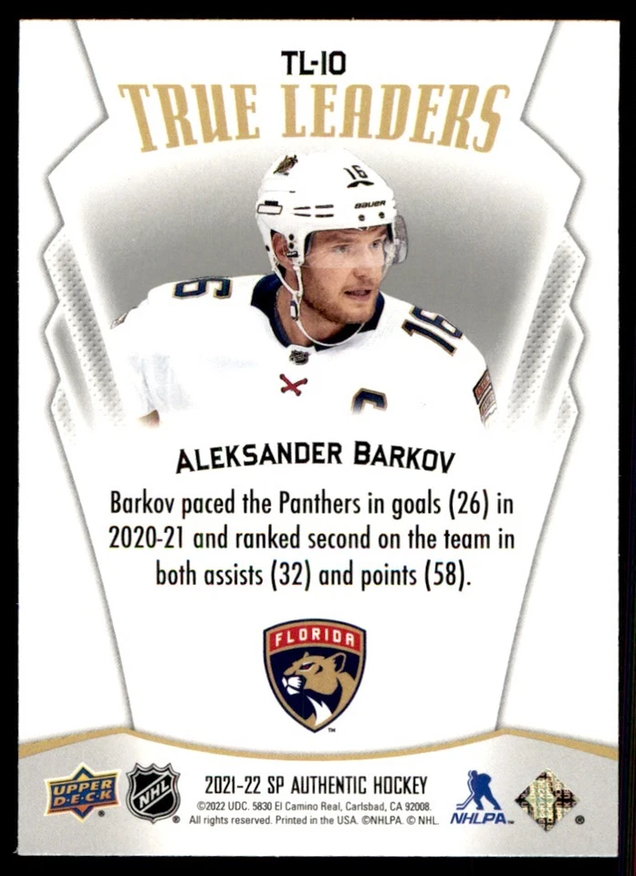2021-22 SP Authentic True Leaders Aleksander Barkov Florida Panthers #TL-10 - Image 2 of 2