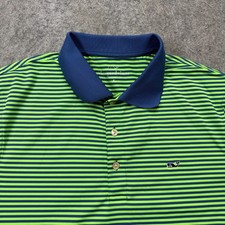 Vineyard Vines Performance Polo Shirt Men S Green Blue Striped Short Sleeve