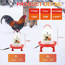 Chicken Water Heater with Adjustable Leg Support 35W BPA-Free 3L  6L New