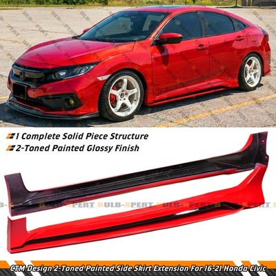 For 2016-2021 Honda Civic Sedan Hatchback FC FK4 CTM Red Side Skirt Extension